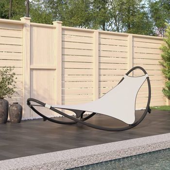 Tumbona De Jardín | Silla | Sillón Exterior Mecedora Con Ruedas Acero Y Tejido Textilene Crema Cfw347252