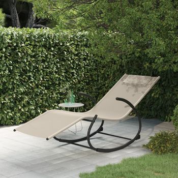 Tumbona De Jardín | Silla | Sillón Exterior Mecedora De Acero Y Textileno Crema Cfw579383