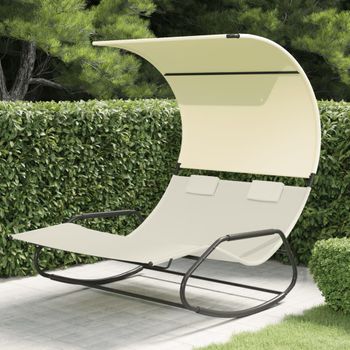 Tumbona De Jardín | Silla | Sillón Exterior Mecedora Doble Con Toldo Color Crema Cfw711002