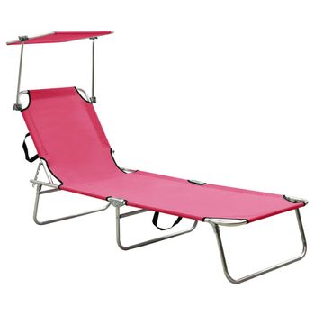 Tumbona De Jardín | Silla | Sillón Exterior Plegable Con Toldo De Acero Rosa Magenta Cfw366887