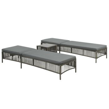 Pack 2 Uds Tumbonas De Jardín | Silla | Sillón Exterior Con Mesa Ratán Sintético Marrón Cfw332235