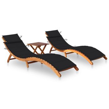 Pack 2 Uds Tumbonas De Jardín | Silla | Sillón Exterior Con Mesa Y Cojines Madera Maciza De Acacia Cfw324652