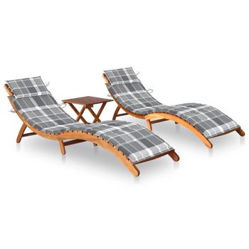 Pack 2 Uds Tumbonas De Jardín | Silla | Sillón Exterior Con Mesa Y Cojines Madera Maciza De Acacia Cfw634587