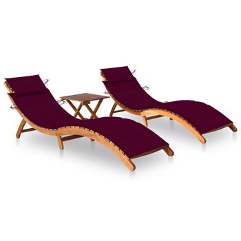 Pack 2 Uds Tumbonas De Jardín | Silla | Sillón Exterior Con Mesa Y Cojines Madera Maciza De Acacia Cfw498440