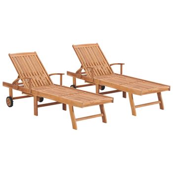 Pack 2 Uds Tumbonas De Jardín | Silla | Sillón Exterior De Madera Maciza De Teca Cfw726313