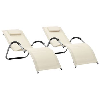 Pack 2 Uds Tumbonas De Jardín | Silla | Sillón Exterior Textilene Crema Y Gris Cfw895717