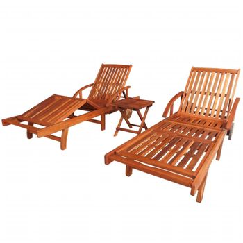 Pack 2 Uds Tumbonas De Jardín | Silla | Sillón Exterior Y Mesita Madera Maciza De Acacia Cfw369812