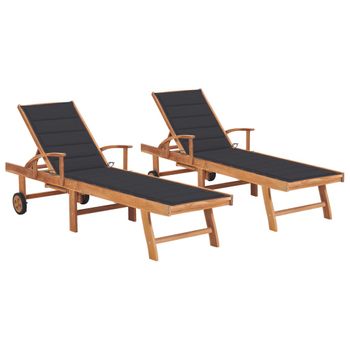 Pack 2 Uds Tumbonas De Jardín | Silla | Sillón Exterior Ds Madera Maciza De Teca Con Cojín Antracita Cfw605132