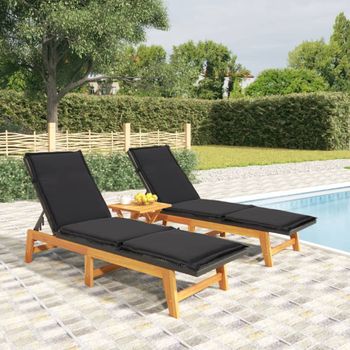 Pack 2 Uds Tumbonas De Jardín | Silla | Sillón Exterior Con Cojines Ratán Sintético Madera Maciza Acacia Cfw921186