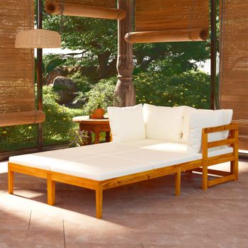 Pack 2 Uds Tumbonas De Jardín | Silla | Sillón Exterior Con Cojines Crema Madera De Acacia Cfw743315