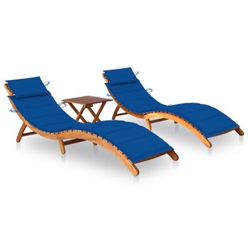 Pack 2 Uds Tumbonas De Jardín | Silla | Sillón Exterior Con Mesa Y Cojines Madera Maciza De Acacia Cfw575674