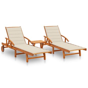 Pack 2 Uds Tumbonas De Jardín | Silla | Sillón Exterior Con Mesa Y Cojines Madera Maciza De Acacia Cfw634948