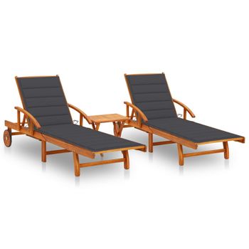 Pack 2 Uds Tumbonas De Jardín | Silla | Sillón Exterior Con Mesa Y Cojines Madera Maciza De Acacia Cfw469622