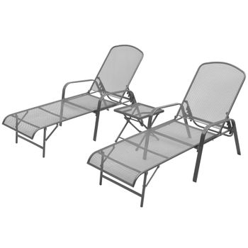 Pack 2 Uds Tumbonas De Jardín | Silla | Sillón Exterior Con Mesita Acero Gris Antracita Cfw796514