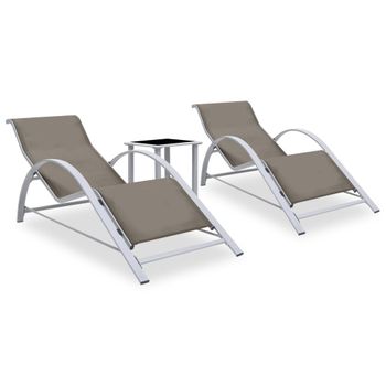 Pack 2 Uds Tumbonas De Jardín | Silla | Sillón Exterior Con Mesita Aluminio Gris Taupe Cfw990586