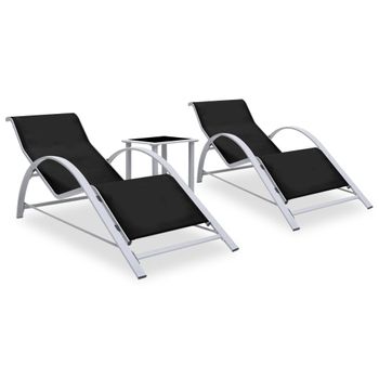 Pack 2 Uds Tumbonas De Jardín | Silla | Sillón Exterior Con Mesita Aluminio Negro Cfw657987