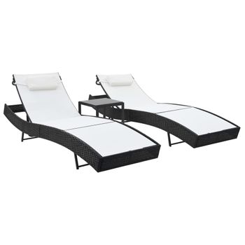 Pack 2 Uds Tumbonas De Jardín | Silla | Sillón Exterior Con Mesita Ratán Sintético Textilene Negro Cfw701072