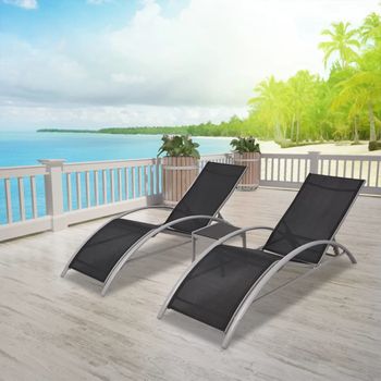 Tumbonas De Jardín | Silla | Sillón Exterior Con Mesita Aluminio Negro Cfw972180