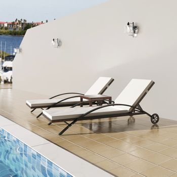 Tumbonas De Jardín | Silla | Sillón Exterior Con Mesita Ratán Sintético Marrón Cfw460770