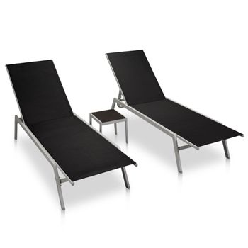 Pack 2 Uds Tumbonas De Jardín | Silla | Sillón Exterior Con Mesitas Acero Y Textileno Negro Cfw737145