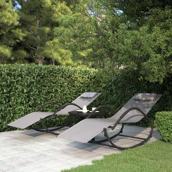 Pack 2 Uds Tumbonas De Jardín | Silla | Sillón Exterior Mecedoras Acero Y Textilene Gris Cfw300007