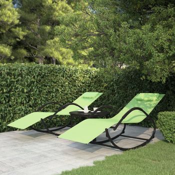 Pack 2 Uds Tumbonas De Jardín | Silla | Sillón Exterior Mecedoras Acero Y Textilene Verde Cfw739643