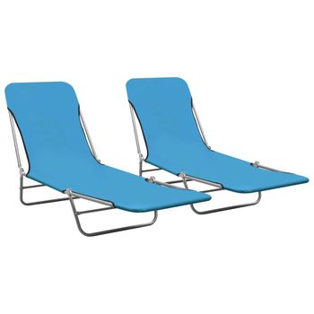 Pack 2 Uds Tumbonas De Jardín | Silla | Sillón Exterior Plegables Acero Y Tela Azul Cfw550128