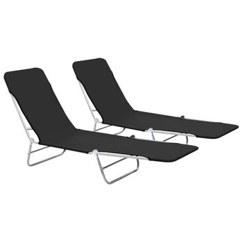 Pack 2 Uds Tumbonas De Jardín | Silla | Sillón Exterior Plegables Acero Y Tela Negras Cfw776291