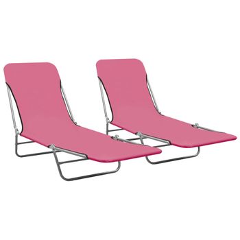 Pack 2 Uds Tumbonas De Jardín | Silla | Sillón Exterior Plegables Acero Y Tela Rosa Cfw125569