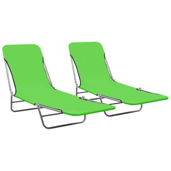 Pack 2 Uds Tumbonas De Jardín | Silla | Sillón Exterior Plegables Acero Y Tela Verde Cfw273763