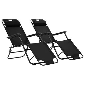 Pack 2 Uds Tumbonas De Jardín | Silla | Sillón Exterior Plegables Con Reposapiés Acero Negro Cfw590427