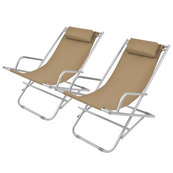 Pack 2 Uds Tumbonas De Jardín | Silla | Sillón Exterior Reclinables Acero Gris Topo Cfw392888