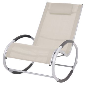 Silla Mecedora De Jardín | Silla De Exterior | Sillón De Textilene Color Crema