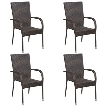 Pack 4 Uds Sillas De Jardín | Silla De Exterior | Sillón Apilables Ratán Sintético Marrón Cfw599658