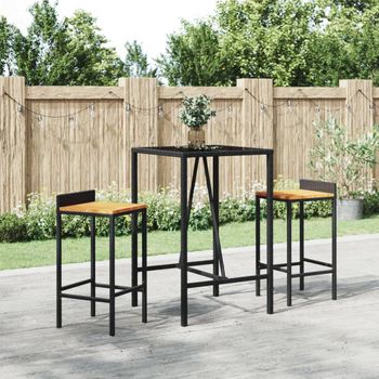 3 Uds Mesa Bar Y Taburetes Jardín | Mesa De Exteriormadera Acacia Ratán Pe Negro Cfw59840