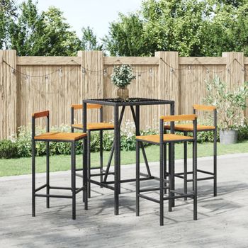 5 Uds Mesa Bar Y Taburetes Jardín | Mesa De Exteriormadera Acacia Ratán Pe Negro Cfw65099