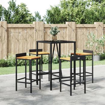 5 Uds Mesa Bar Y Taburetes Jardín | Mesa De Exteriormadera Acacia Ratán Pe Negro Cfw32854