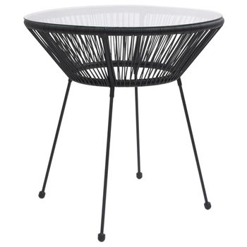 Mesa De Comedor De Jardín | Mesa De Exterior Acero Y Vidrio Negra Ø70x74 Cm Cfw60987