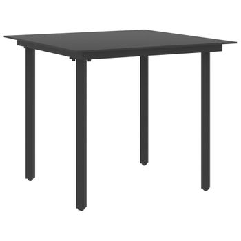 Mesa De Comedor De Jardín | Mesa De Exterior Acero Y Vidrio Negro 80x80x74 Cm Cfw35200