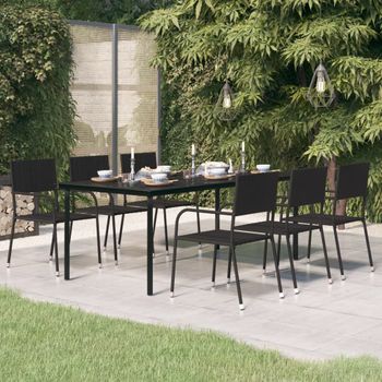 Mesa De Comedor Para Jardín | Mesa De Exterior Acero Y Vidrio Negro 200x100x74 Cm Cfw46898