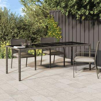 Mesa De Jardín | Mesa De Exterior De Vidrio Templado Ratán Pe Gris 250x100x75 Cm Cfw75088