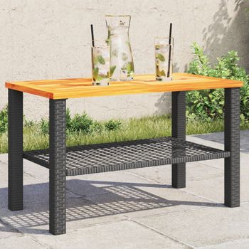 Mesa De Jardín | Mesa De Exterior Ratán Sintético Madera Acacia Negro 70x38x42 Cm Cfw26126