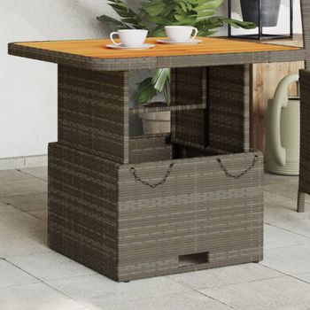 Mesa De Jardín | Mesa De Exterior Ratán Sintético Y Madera Acacia Gris 80x80x71 Cm Cfw86735