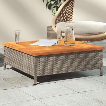 Mesa De Jardín | Mesa De Exterior Ratán Y Madera De Acacia Gris 70x70x25 Cm Cfw69576