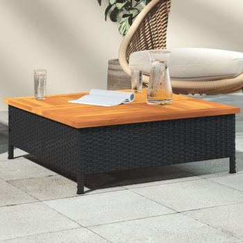 Mesa De Jardín | Mesa De Exterior Ratán Y Madera De Acacia Negro 70x70x25 Cm Cfw71701