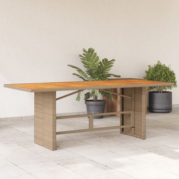 Mesa De Jardín | Mesa De Exterior Superficie De Madera Ratán Pe Beige 190x80x74 Cm Cfw28939