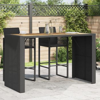 Mesa De Jardín | Mesa De Exterior Superficie De Madera Ratán Pe Negro 185x80x110cm Cfw49129