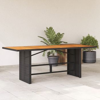 Mesa De Jardín | Mesa De Exterior Superficie De Madera Ratán Pe Negro 190x80x74 Cm Cfw32184