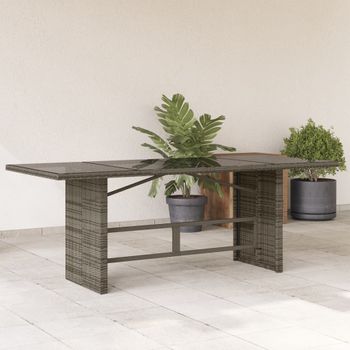 Mesa De Jardín | Mesa De Exterior Superficie De Vidrio Ratán Pe Gris 190x80x74 Cm Cfw16363