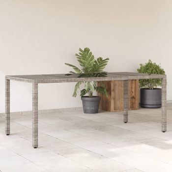 Mesa De Jardín | Mesa De Exterior Superficie De Vidrio Ratán Pe Gris 190x90x75 Cm Cfw39193